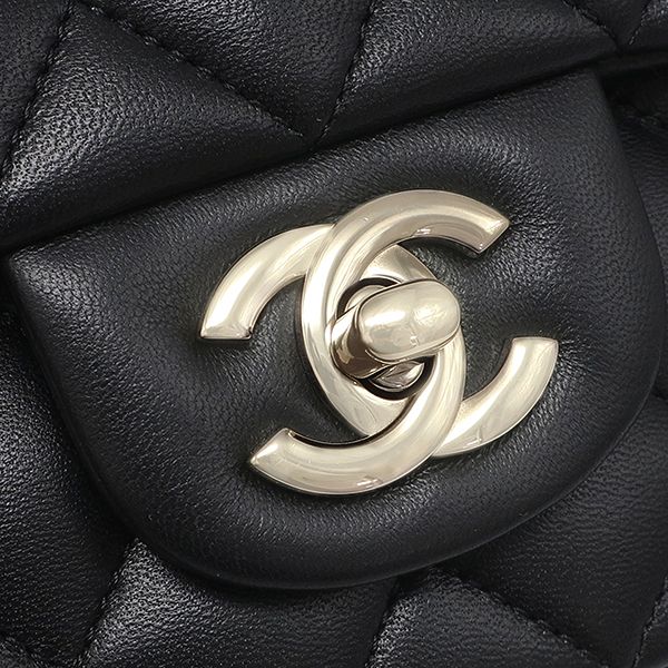 Chanel 2-Way Bag Quilted 20 Top Handle Lambskin Black Gold Handbag — view 6