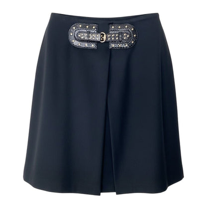 Gucci Studded Leather Belt Knee Length Skirt Stretch Black
