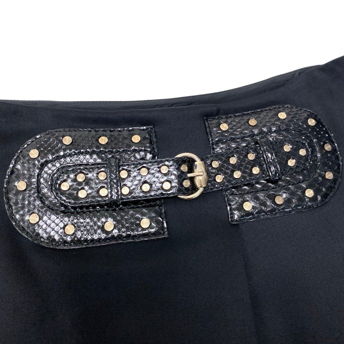 Gucci Studded Leather Belt Knee Length Skirt Stretch Black — view 7