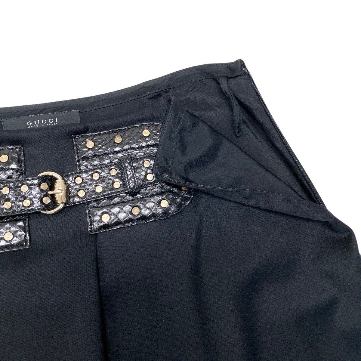 Gucci Studded Leather Belt Knee Length Skirt Stretch Black — view 5