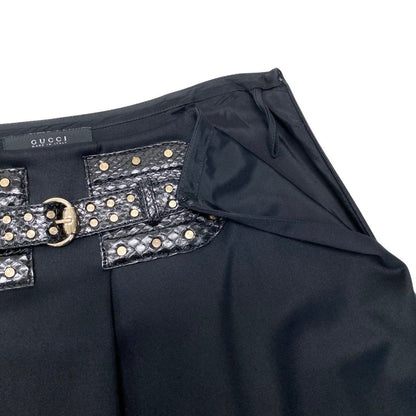 Gucci Studded Leather Belt Knee Length Skirt Stretch Black — view 5