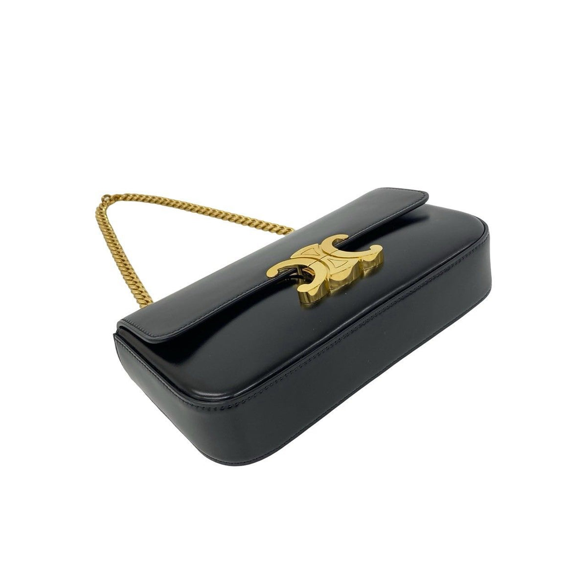 Celine Claude Triomphe Logo Leather Chain Mini Shoulder Bag Black — view 7