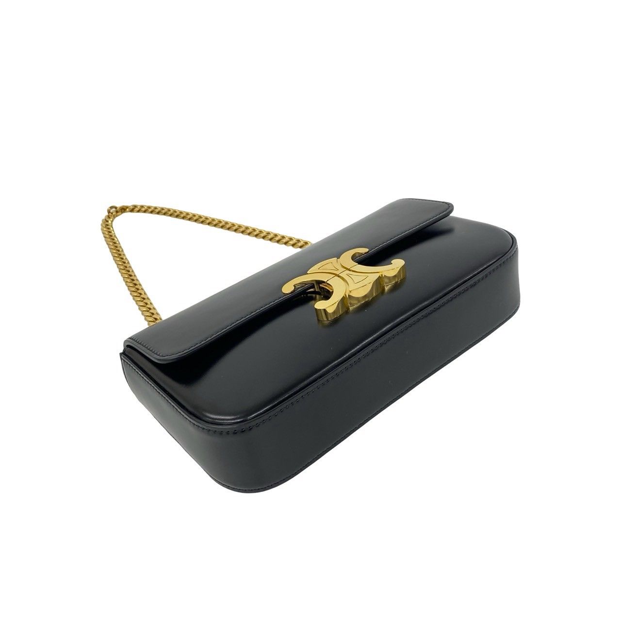 Celine Claude Triomphe Logo Leather Chain Mini Shoulder Bag Black — view 7