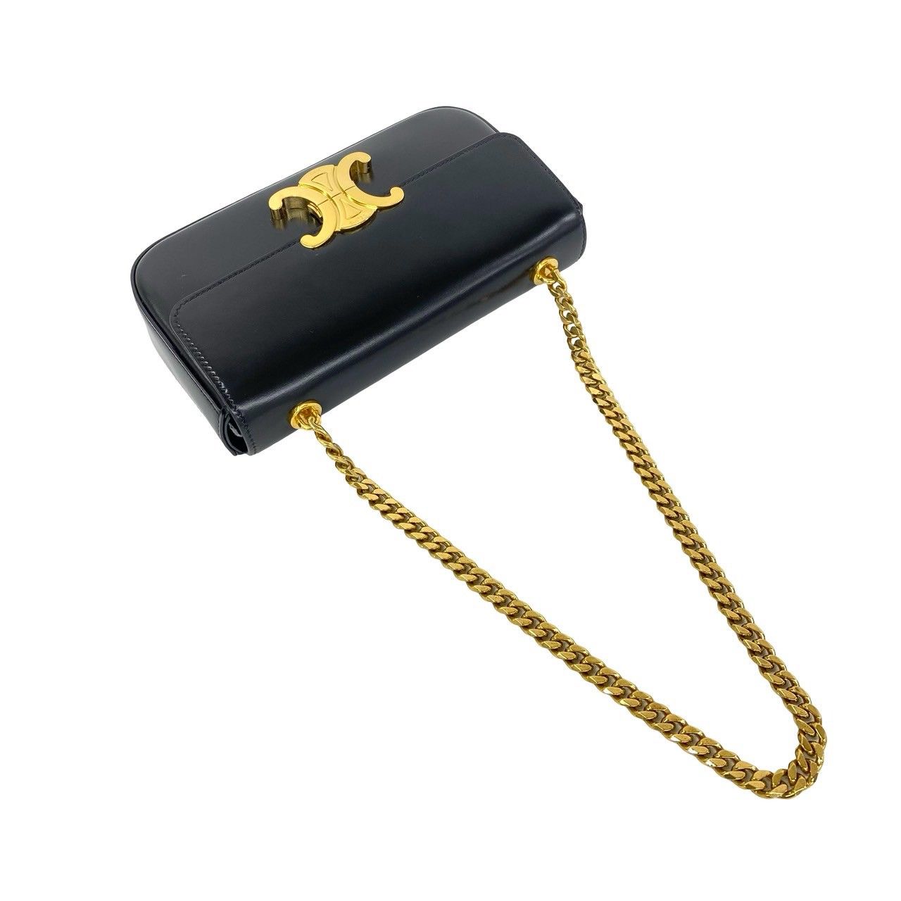 Celine Claude Triomphe Logo Leather Chain Mini Shoulder Bag Black — view 4