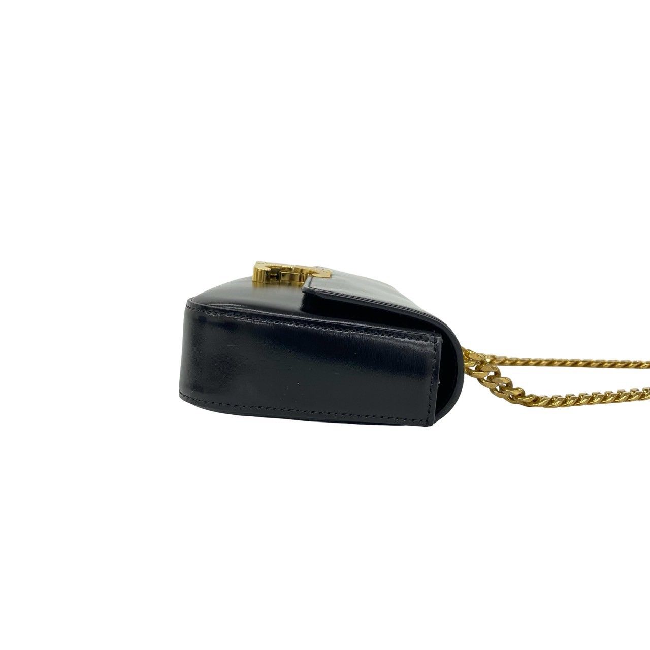 Celine Claude Triomphe Logo Leather Chain Mini Shoulder Bag Black — view 6