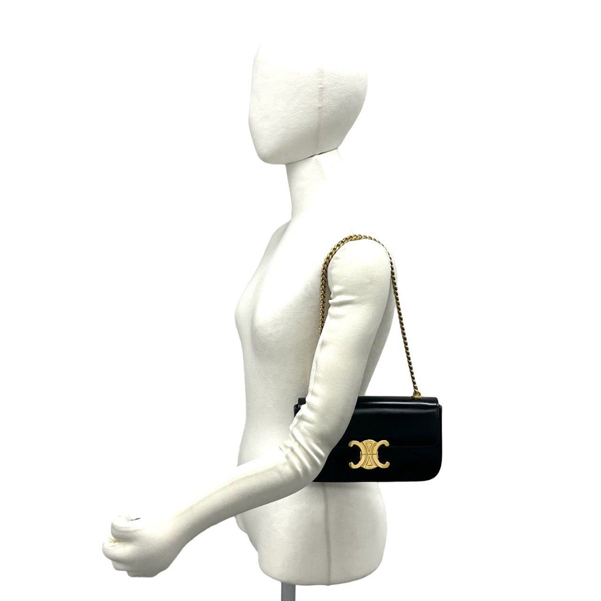 Celine Claude Triomphe Logo Leather Chain Mini Shoulder Bag Black — view 2