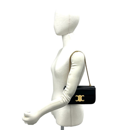 Celine Claude Triomphe Logo Leather Chain Mini Shoulder Bag Black — view 2