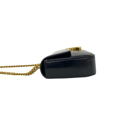 Celine Claude Triomphe Logo Leather Chain Mini Shoulder Bag Black — view 5