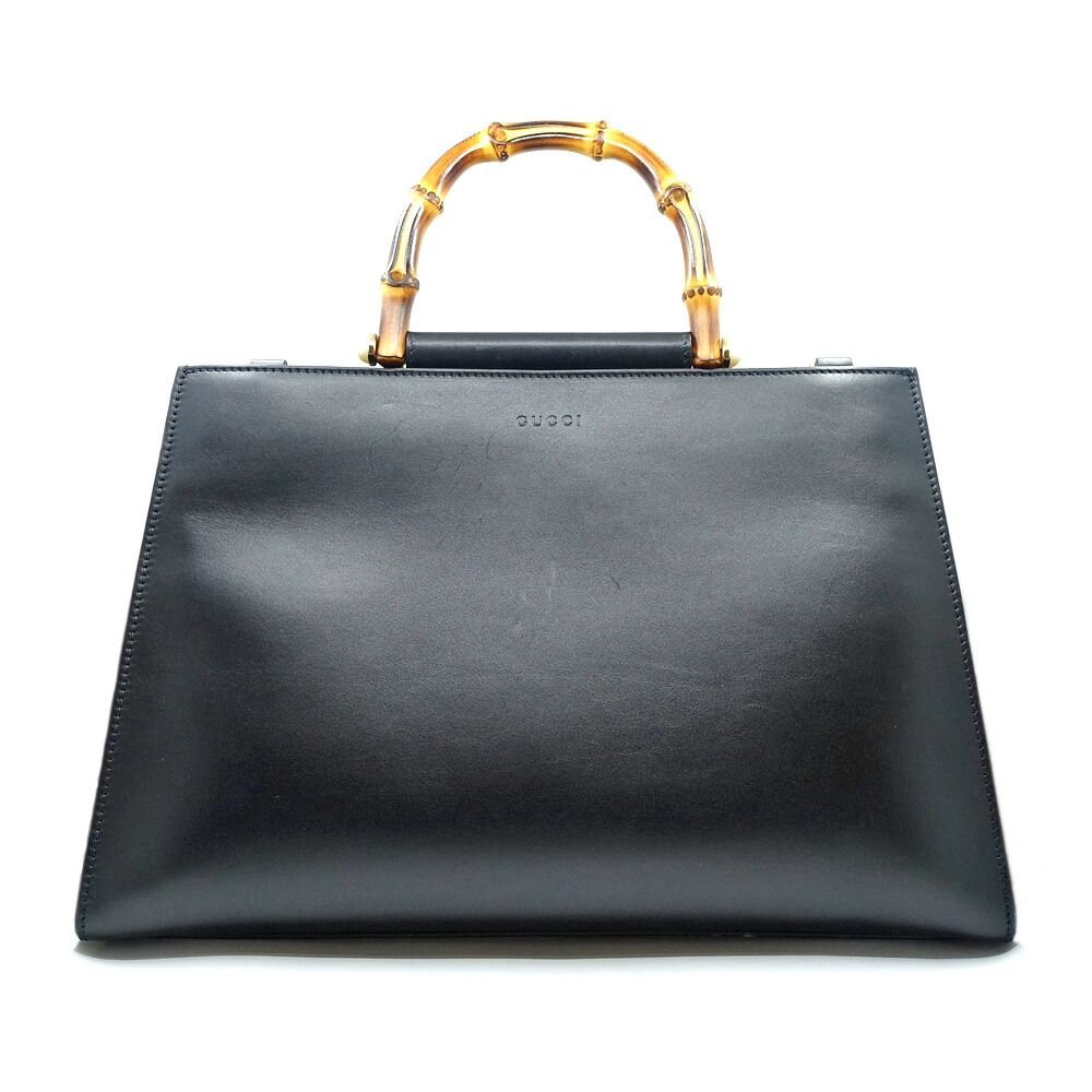 Gucci Nymphaea Bamboo Handbag Black Two-tone Leather Bag