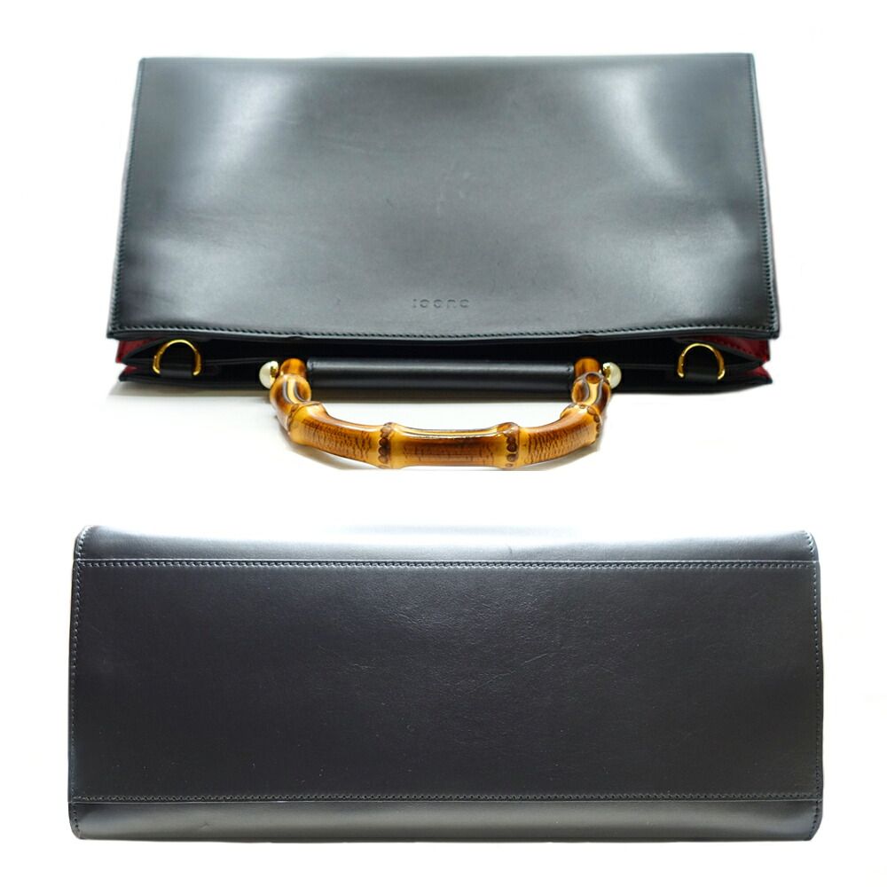 Gucci Nymphaea Bamboo Handbag Black Two-tone Leather Bag — view 4