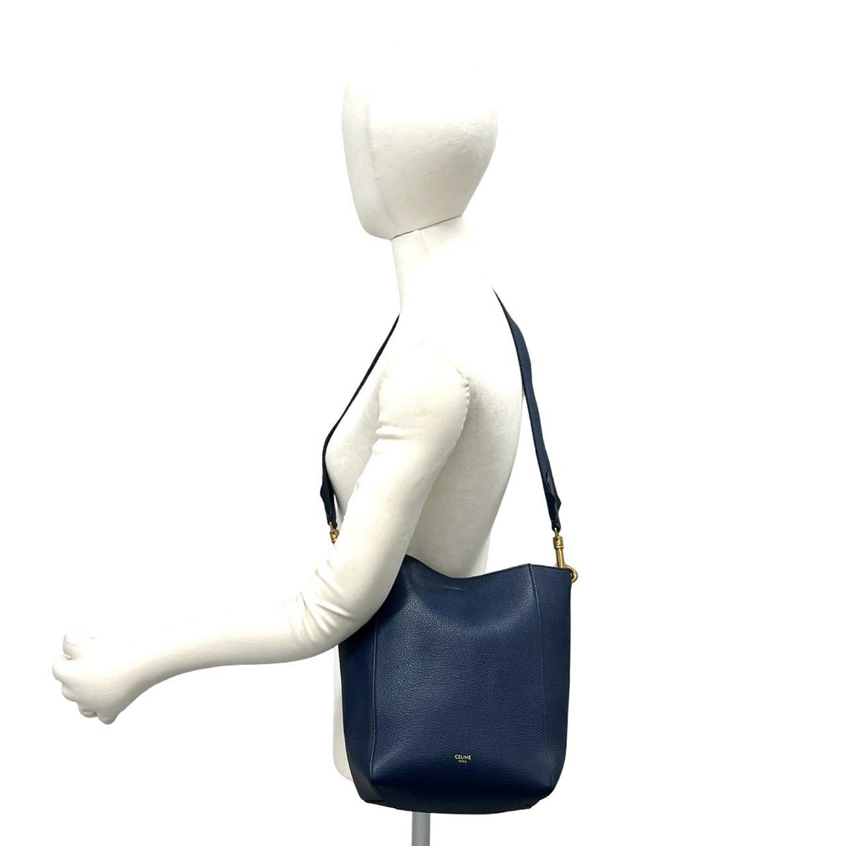 Celine Sangles Bucket Small Leather Shoulder Bag Cross Navy — view 2