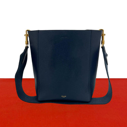 Celine Sangles Bucket Small Leather Shoulder Bag Cross Navy