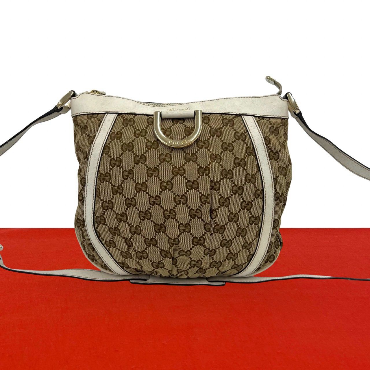 Gucci Abbey GG Logo Canvas Leather Shoulder Bag Pochette Cross Brown