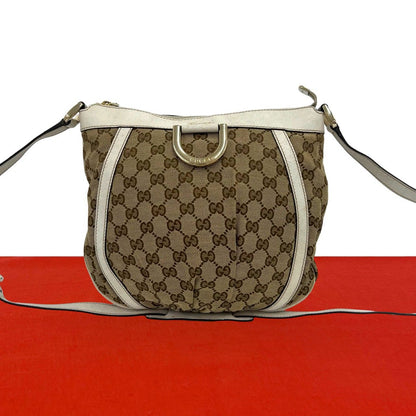 Gucci Abbey GG Logo Canvas Leather Shoulder Bag Pochette Cross Brown