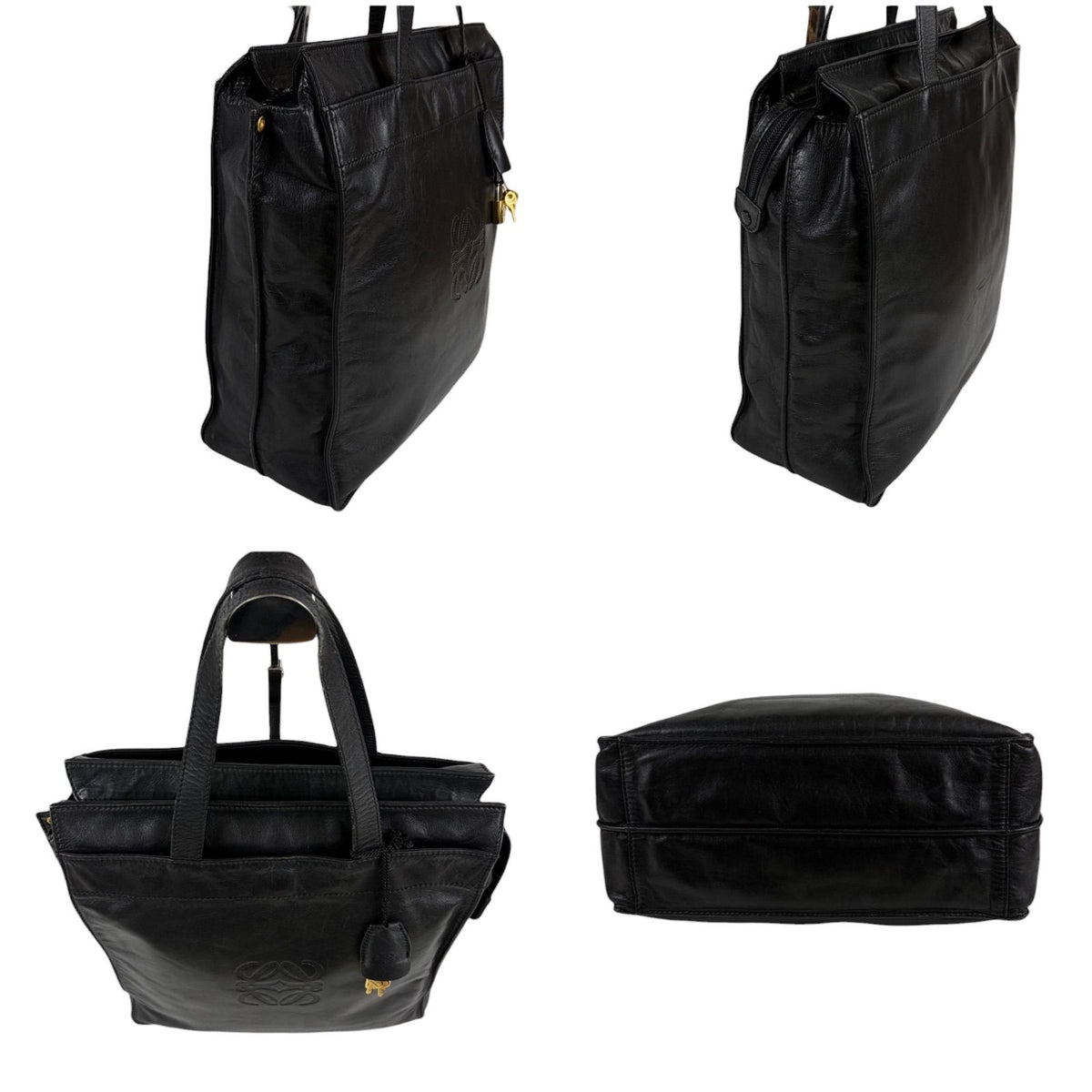 Loewe Anagram Logo Tote Bag Black Leather Padlock — view 3