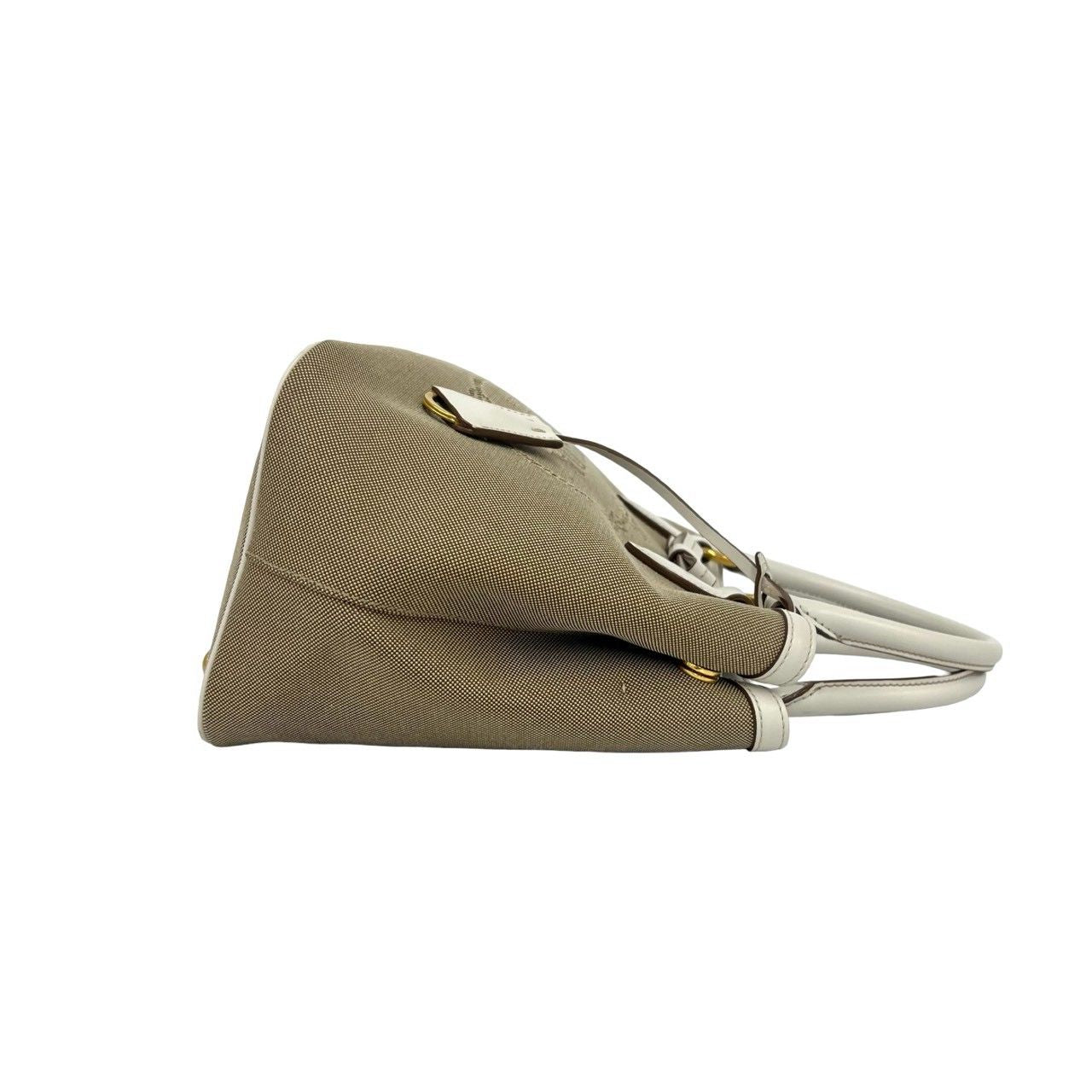 Prada Logo Canvas Leather Mini Tote Boston Bag Brown — view 6