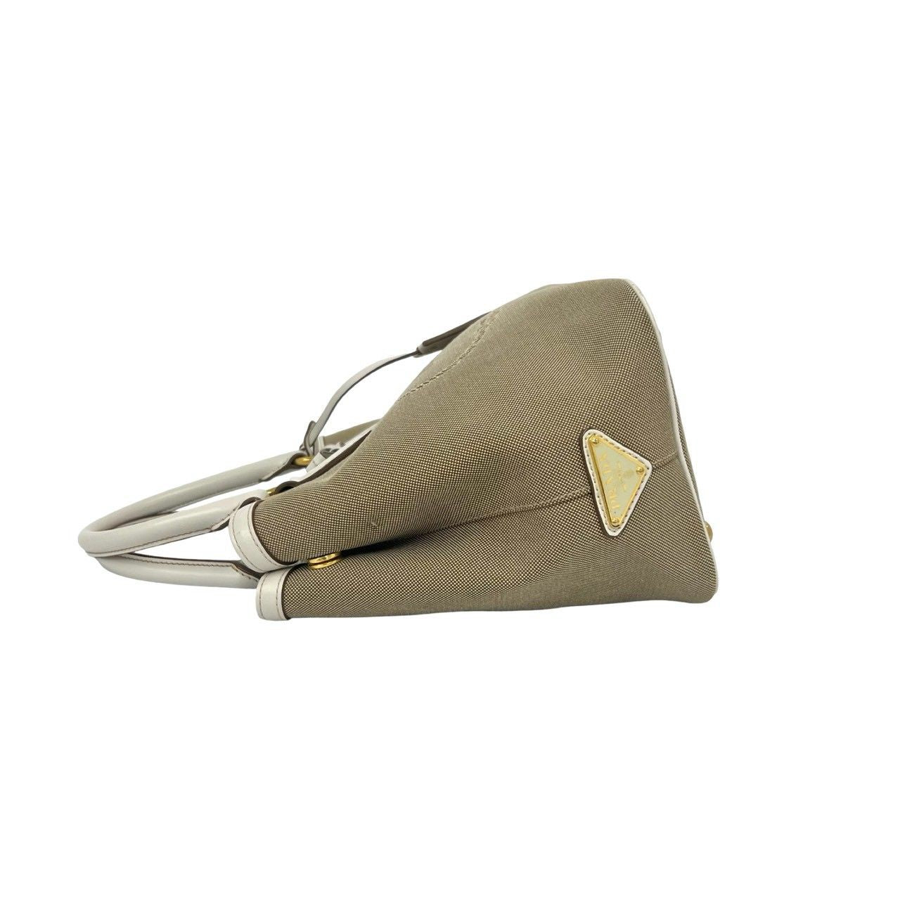 Prada Logo Canvas Leather Mini Tote Boston Bag Brown — view 5