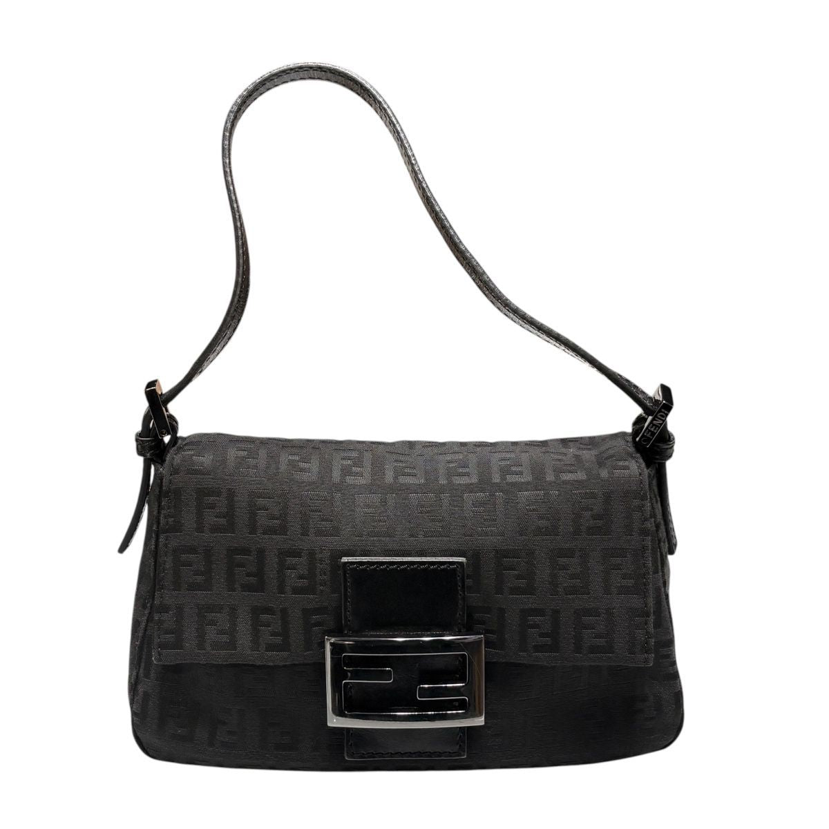 Fendi Mini Mamma Bucket Zucchino Pattern Shoulder Bag Leather Black