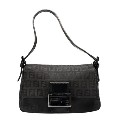 Fendi Mini Mamma Bucket Zucchino Pattern Shoulder Bag Leather Black