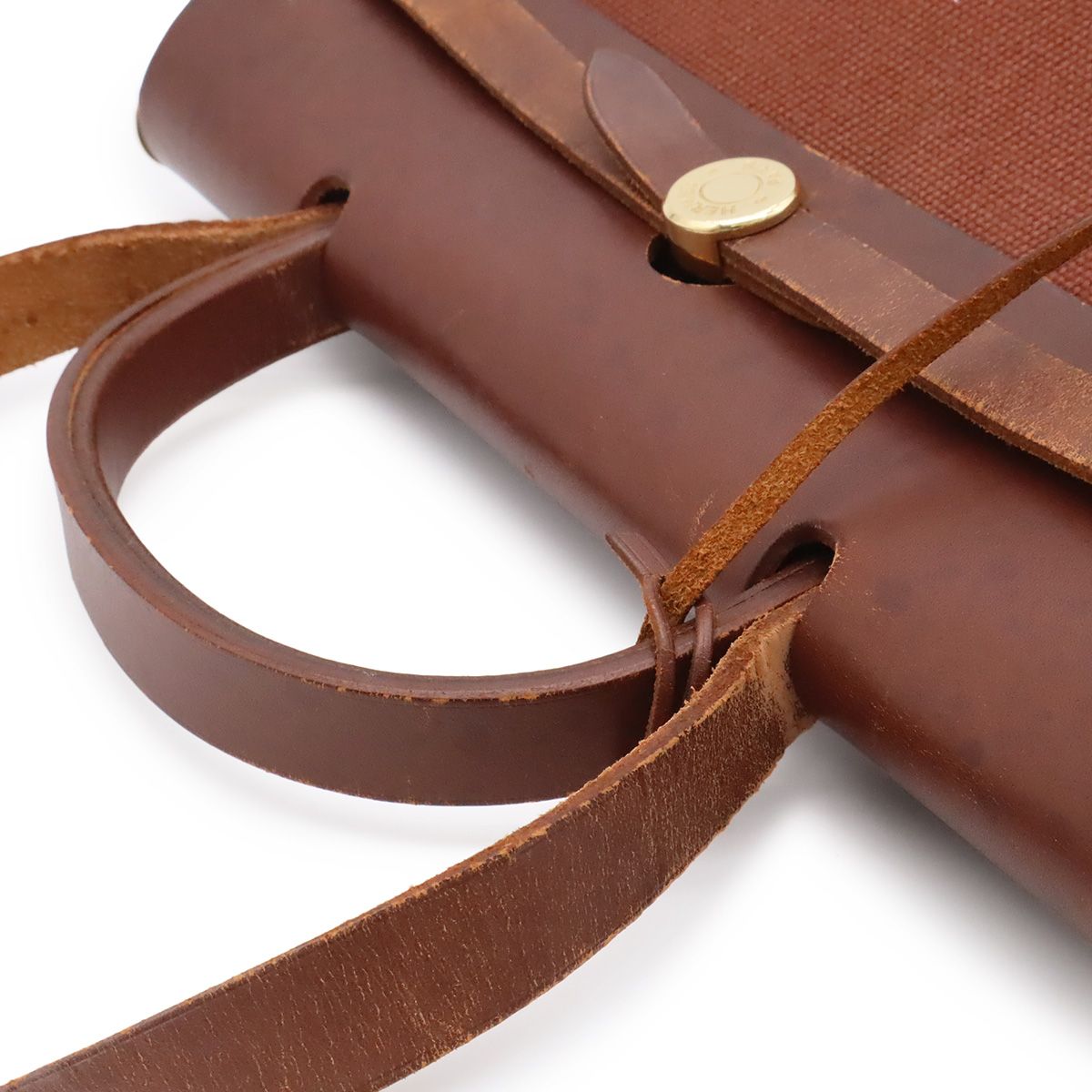 Hermes Herbag PM 2-Way Shoulder Bag Canvas Leather Brown Gold — view 4