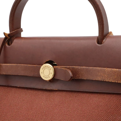 Hermes Herbag PM 2-Way Shoulder Bag Canvas Leather Brown Gold — view 7