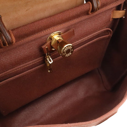 Hermes Herbag PM 2-Way Shoulder Bag Canvas Leather Brown Gold — view 6