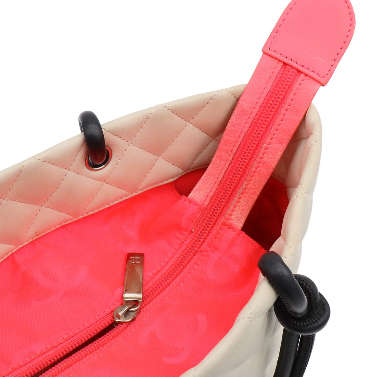 Chanel Cambon Line Medium Tote CC Logo Shoulder Bag Bicolor Soft Calfskin White — view 5