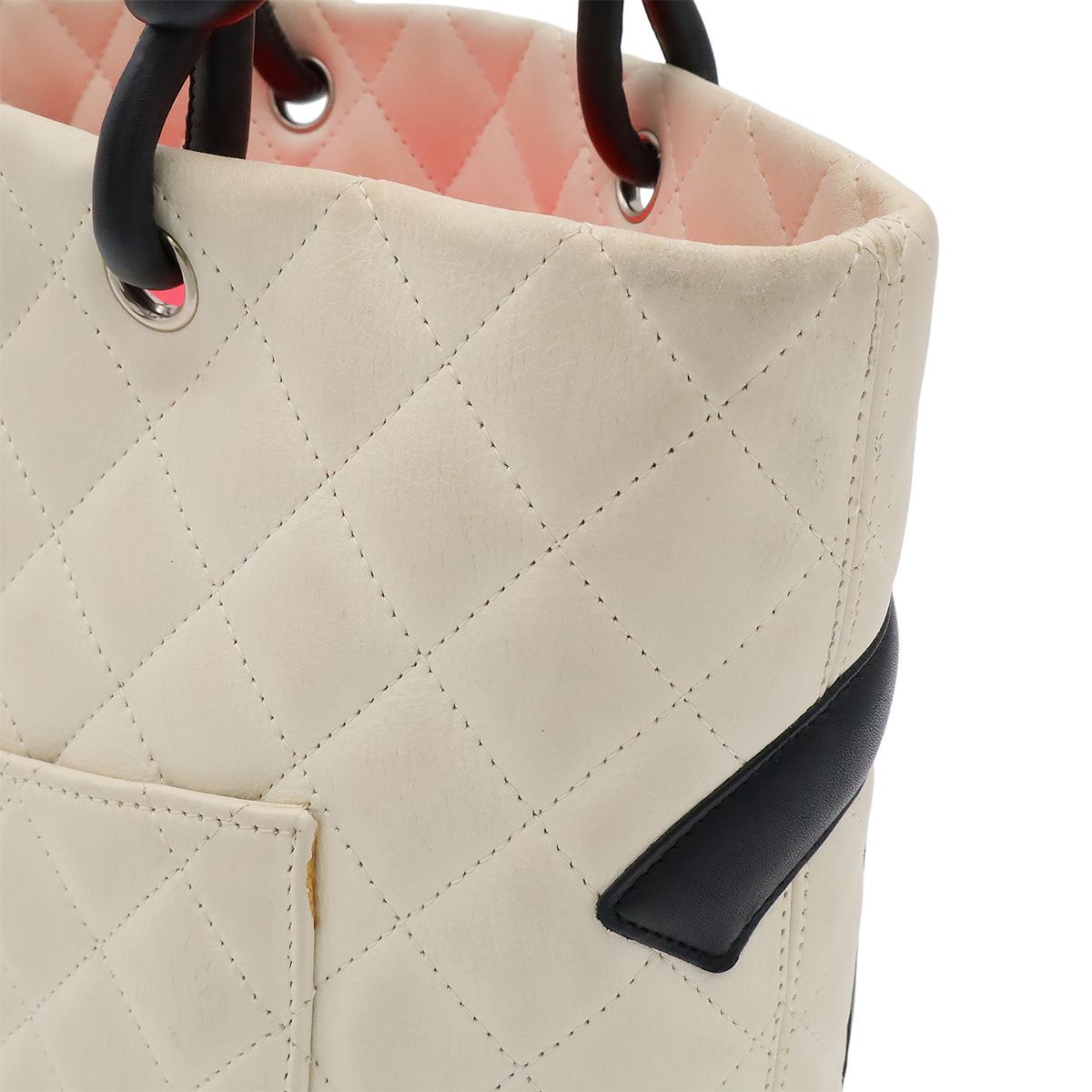 Chanel Cambon Line Medium Tote CC Logo Shoulder Bag Bicolor Soft Calfskin White — view 7