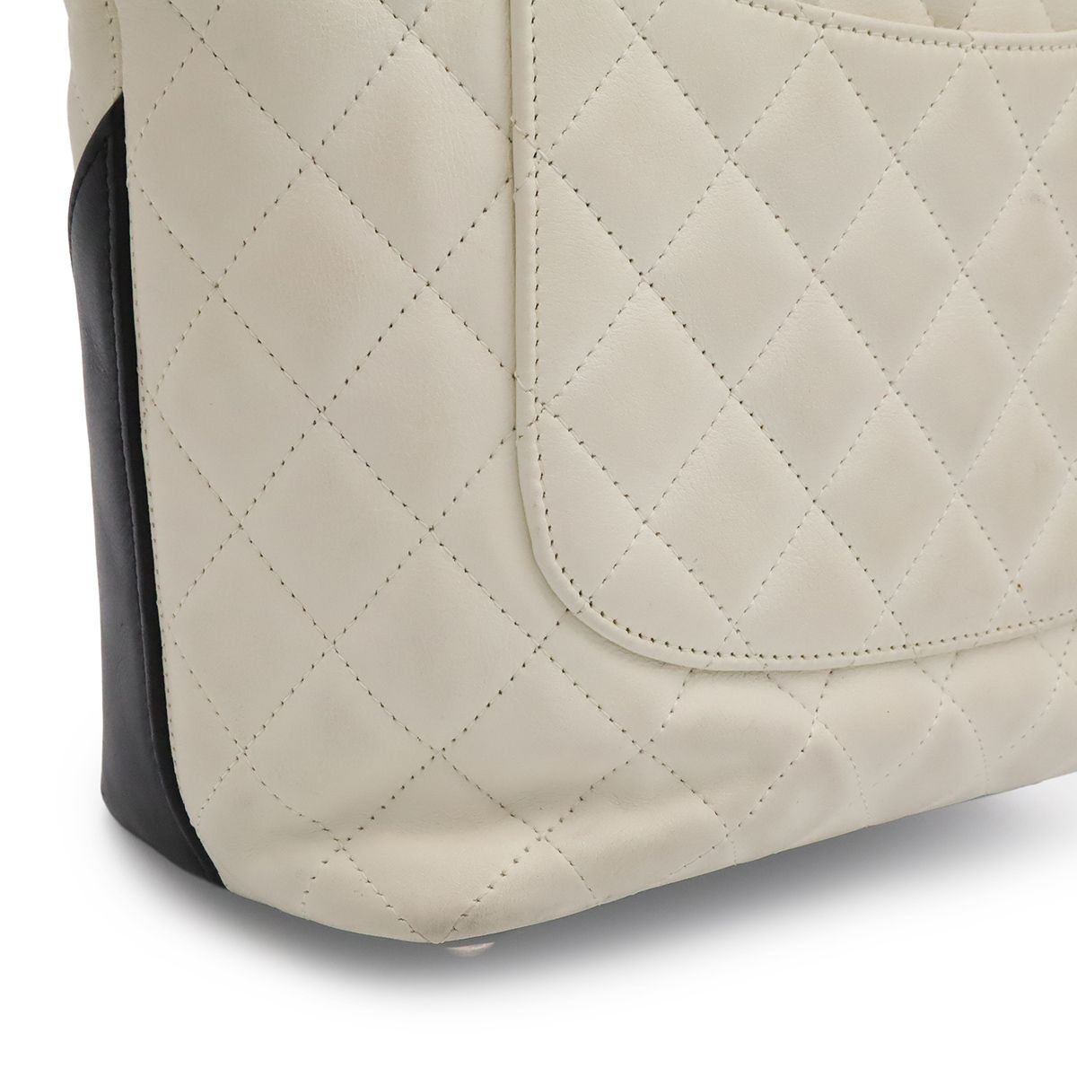 Chanel Cambon Line Medium Tote CC Logo Shoulder Bag Bicolor Soft Calfskin White — view 8