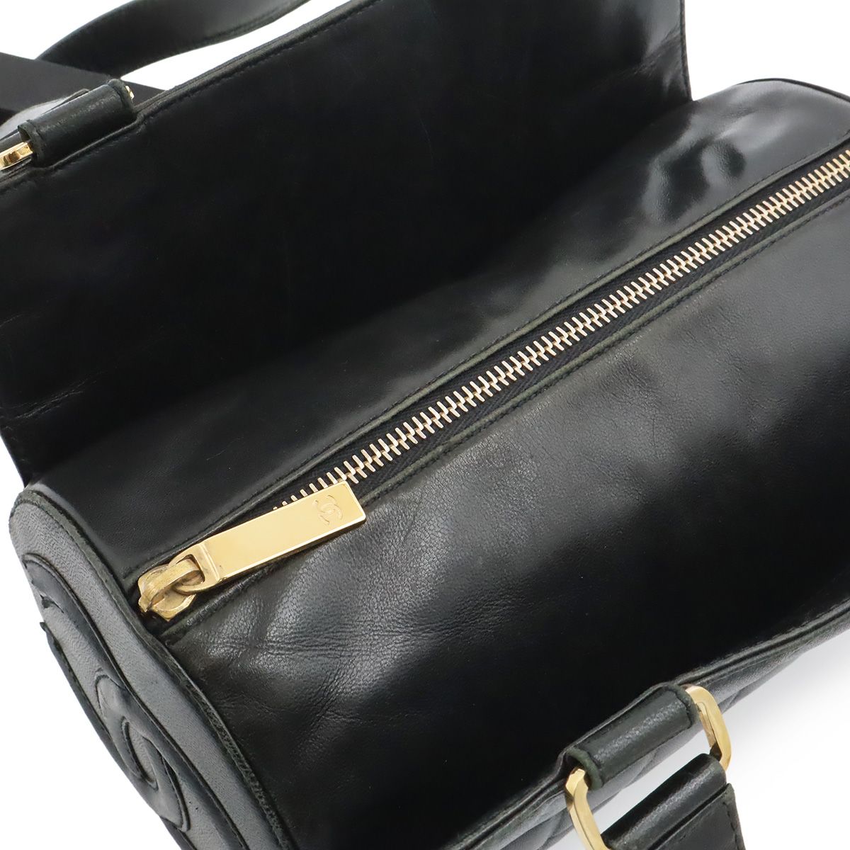Chanel Choco Bar CC Logo Mini Bag Drum Tube Shape Leather Black Gold — view 6