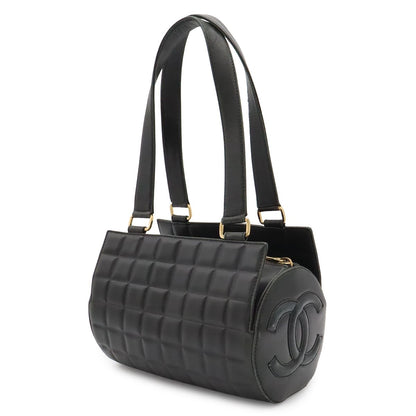 Chanel Choco Bar CC Logo Mini Bag Drum Tube Shape Leather Black Gold — view 2