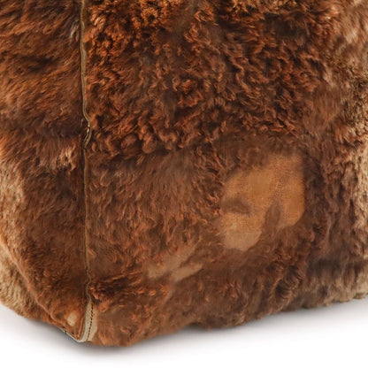 Chanel Rabbit Fur CC Logo Tote Fur Handbag Suede Brown Black — view 8