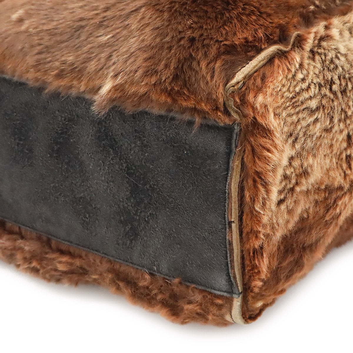 Chanel Rabbit Fur CC Logo Tote Fur Handbag Suede Brown Black — view 3