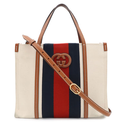 Gucci Interlocking G Web Stripe Tote 2-Way Shoulder Bag Crossbody Canvas