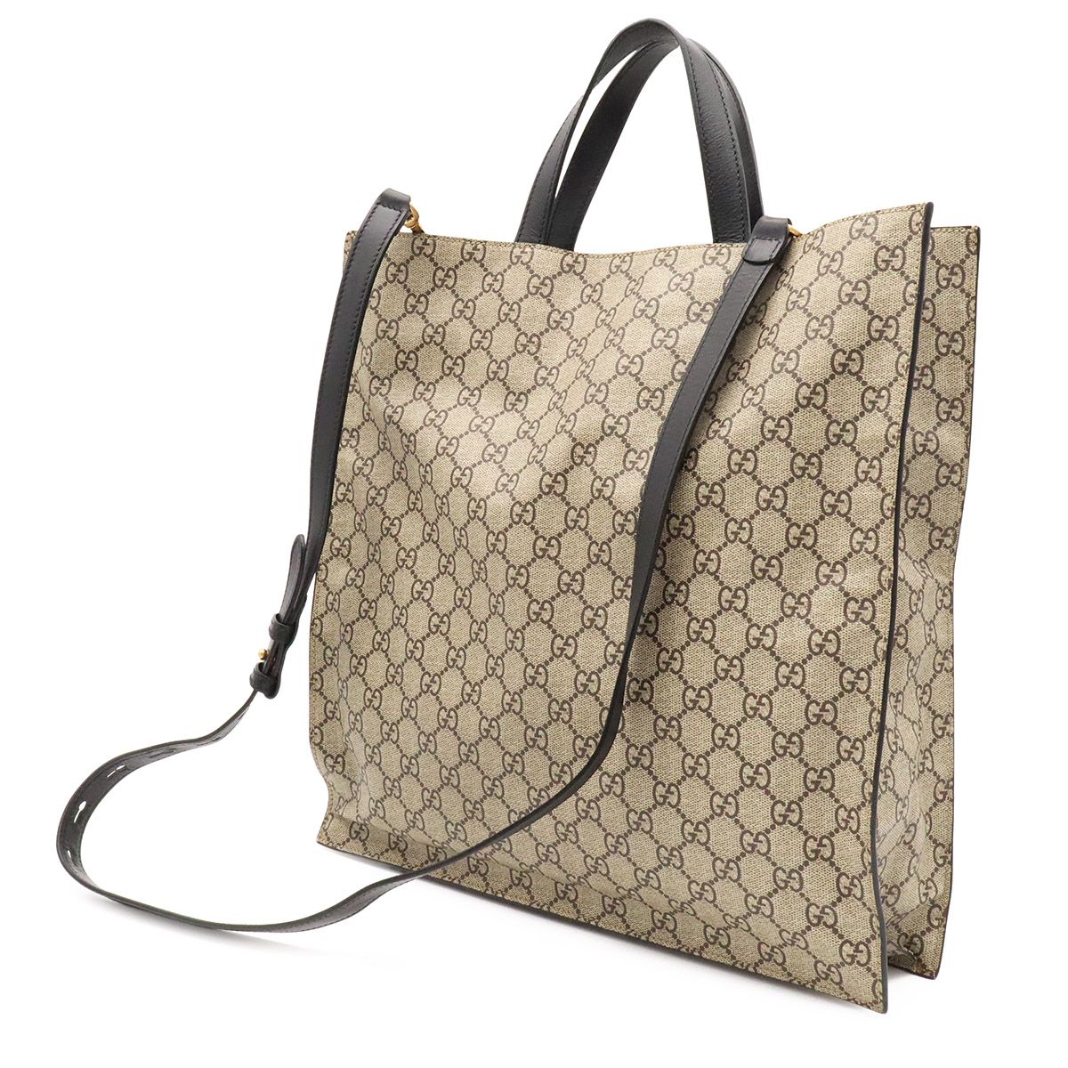 Gucci GG Supreme Tiger Tote 2-Way Shoulder Bag Leather Khaki Beige Black — view 2