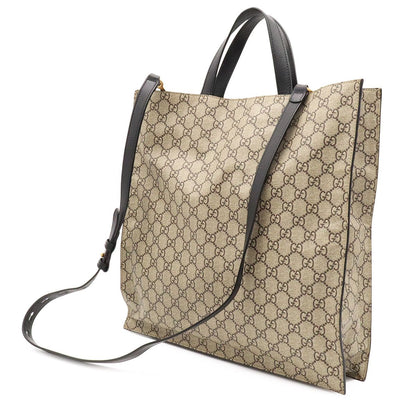 Gucci GG Supreme Tiger Tote 2-Way Shoulder Bag Leather Khaki Beige Black — view 2