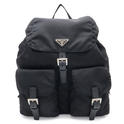 Prada Triangle Logo Backpack Nylon Leather Nero Black Silver