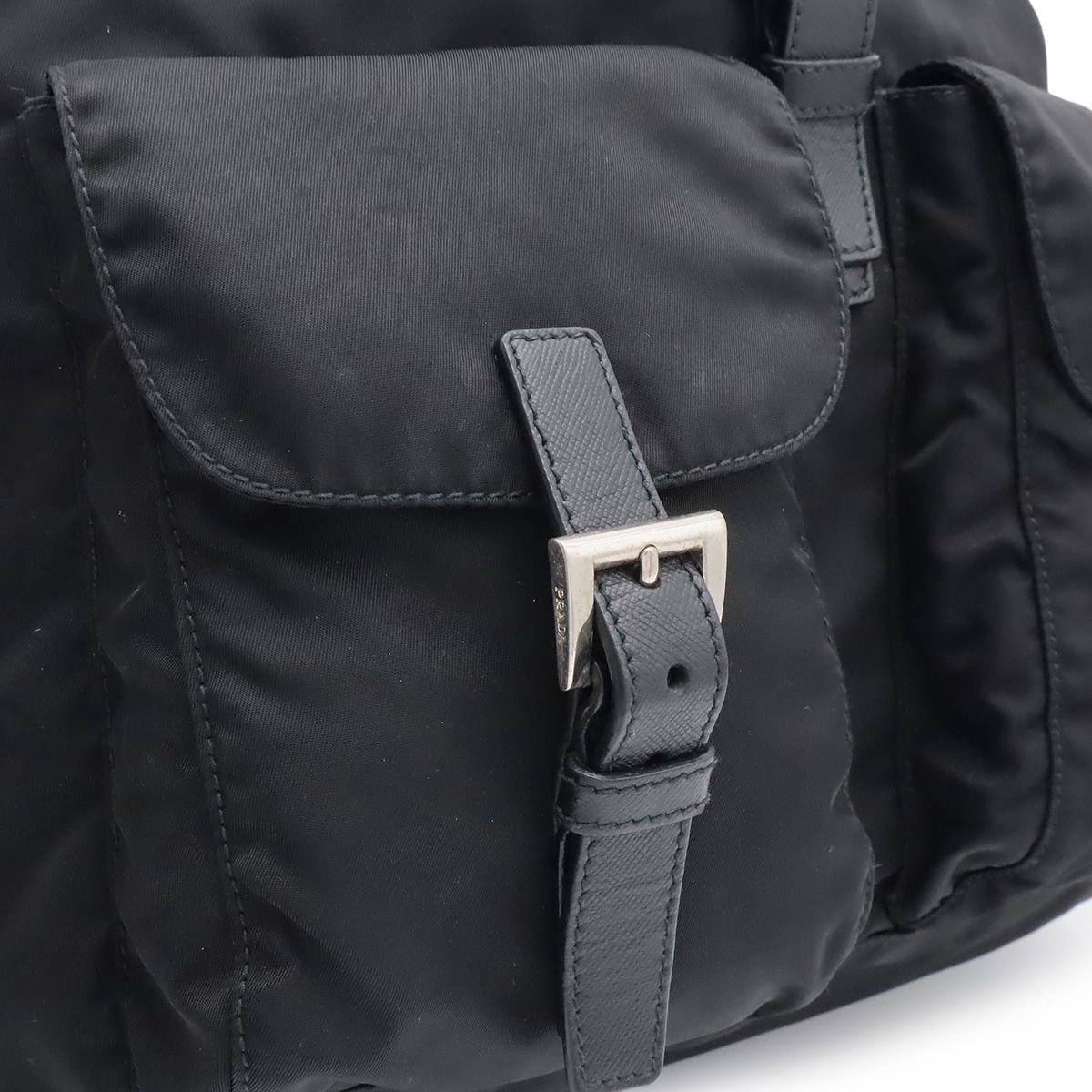 Prada Triangle Logo Backpack Nylon Leather Nero Black Silver — view 8