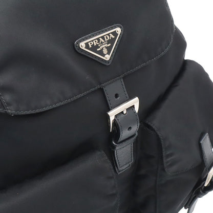 Prada Triangle Logo Backpack Nylon Leather Nero Black Silver — view 7
