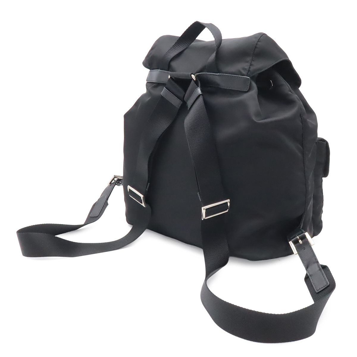 Prada Triangle Logo Backpack Nylon Leather Nero Black Silver — view 2