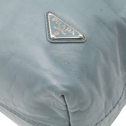 Prada Triangle Logo Tote Business 2-Way Shoulder Bag Leather Blue Gray Silver — view 3