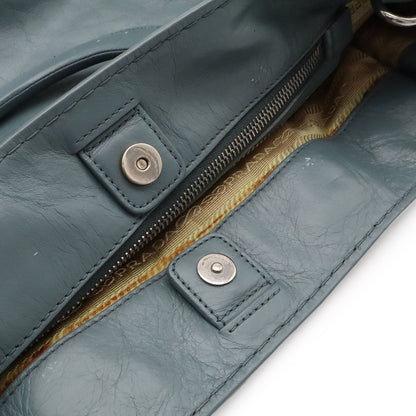 Prada Triangle Logo Tote Business 2-Way Shoulder Bag Leather Blue Gray Silver — view 6