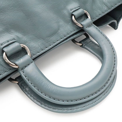 Prada Triangle Logo Tote Business 2-Way Shoulder Bag Leather Blue Gray Silver — view 4
