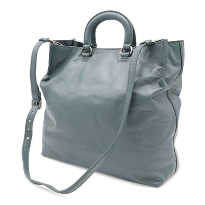 Prada Triangle Logo Tote Business 2-Way Shoulder Bag Leather Blue Gray Silver — view 2
