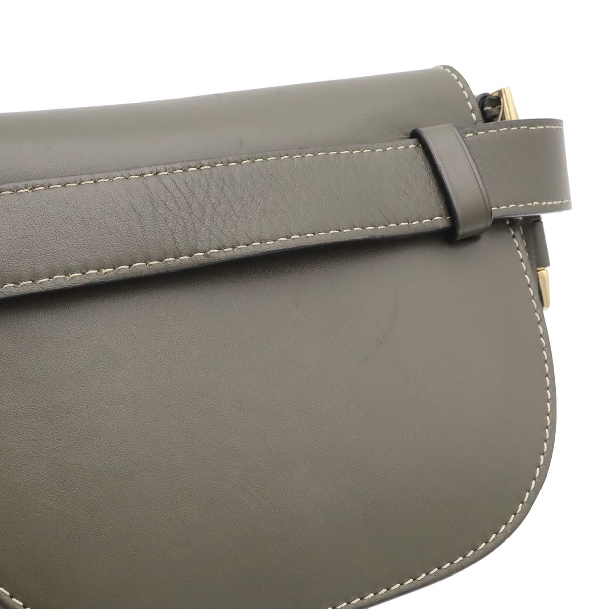 Loewe Mini Gate Bum Back Waist Pouch Belt Bag Cross Leather Khaki Gold — view 7