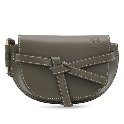Loewe Mini Gate Bum Back Waist Pouch Belt Bag Cross Leather Khaki Gold