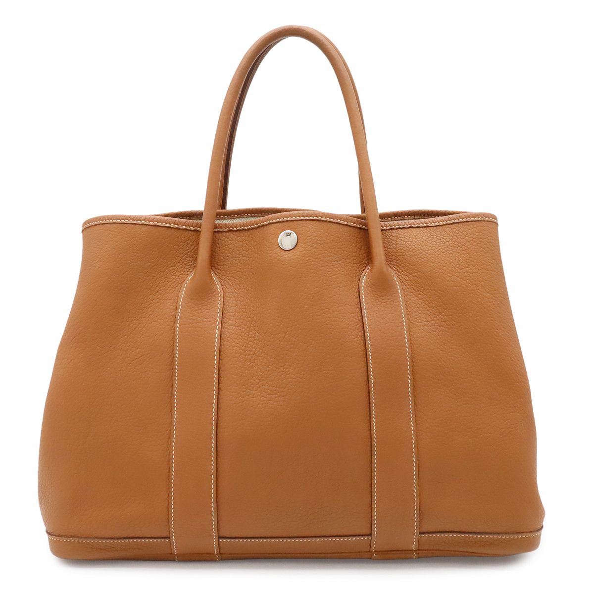 Hermes Garden Party PM Tote Negonda Leather Camel Light Brown Silver