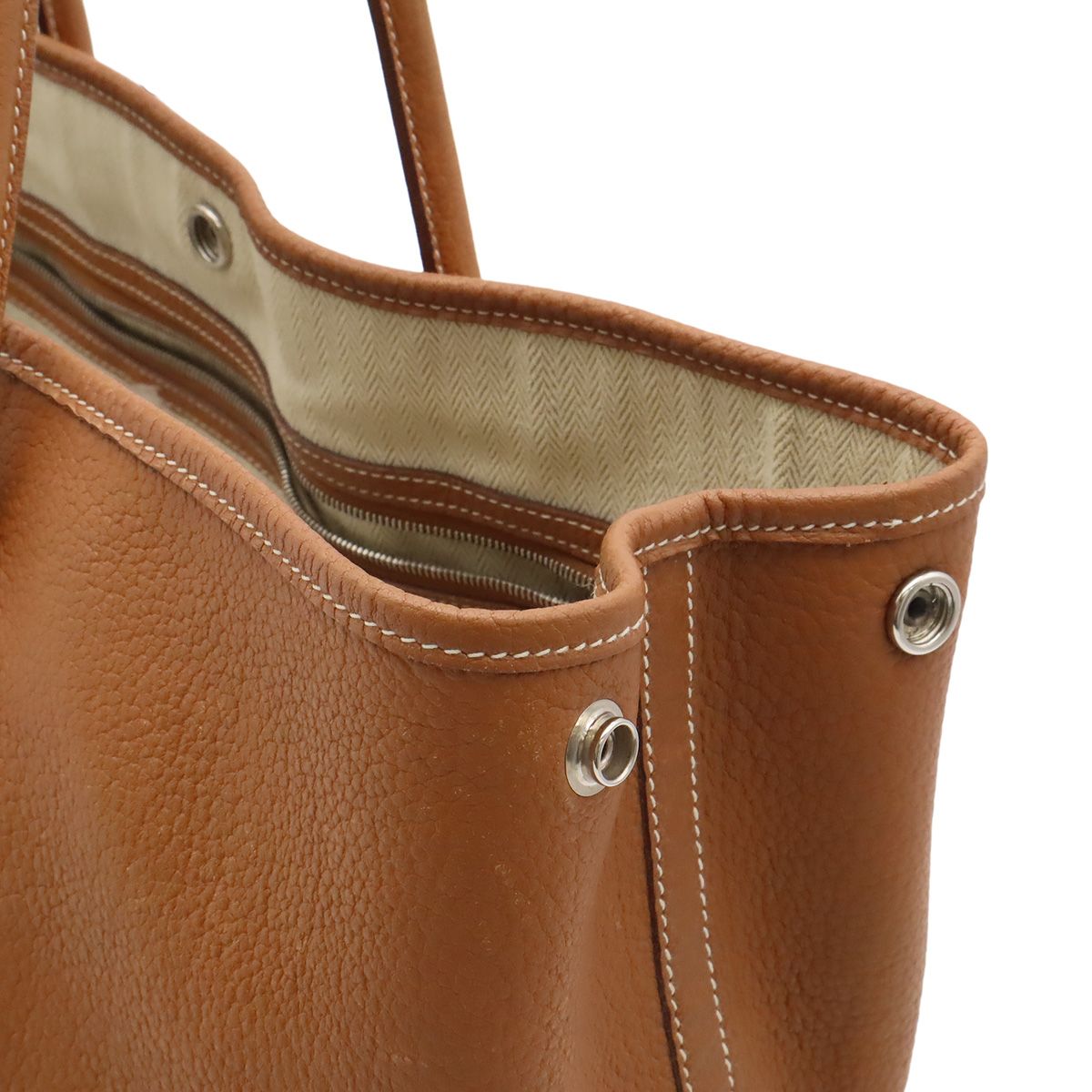 Hermes Garden Party PM Tote Negonda Leather Camel Light Brown Silver — view 7
