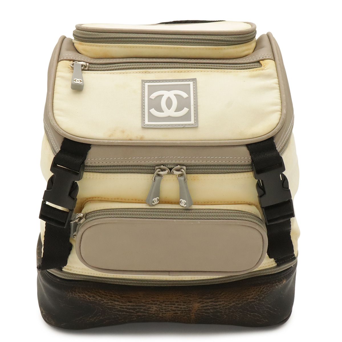 Chanel Sports Line CC Logo Backpack Nylon Rubber Ivory Black Gray
