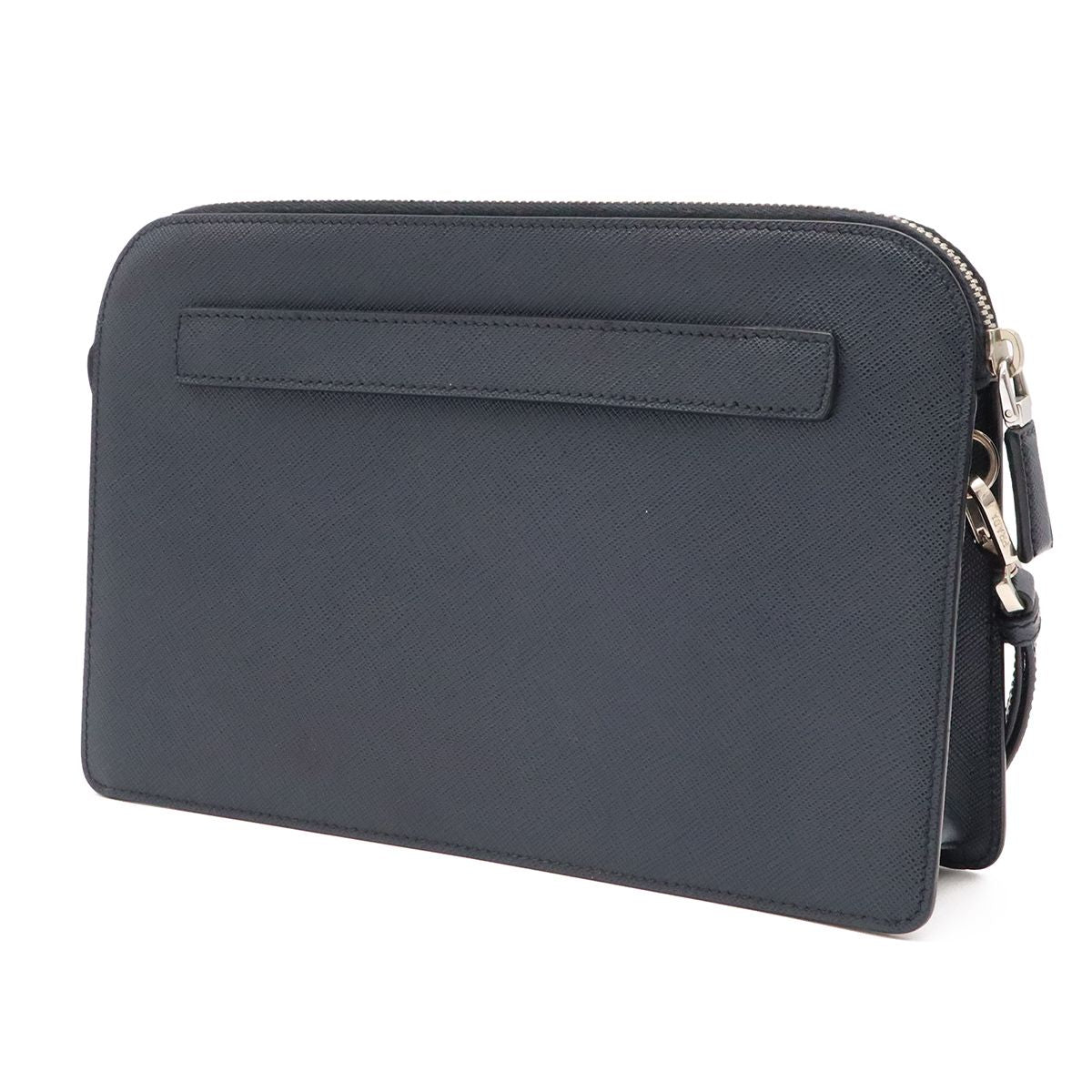 Prada Porter Collaboration Saffiano Clutch Leather Navy Silver — view 2